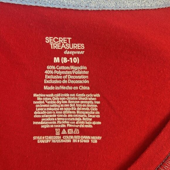 Secret Treasures Merry & Bright Holiday V-Neck Pajama Top ~ Size M (8-10) - Picture 5 of 5